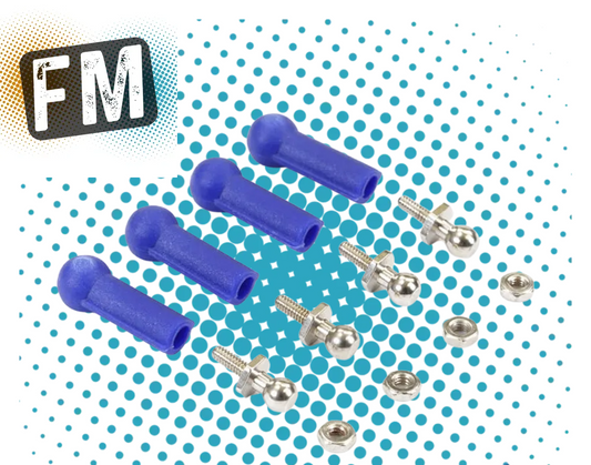 FASTRAX RC BALL CUPS AND STUDS SET - 3.8mm ball/cup 1.5mm screw thread (4) BLUE/BLACK/RED - MULTI LISTING