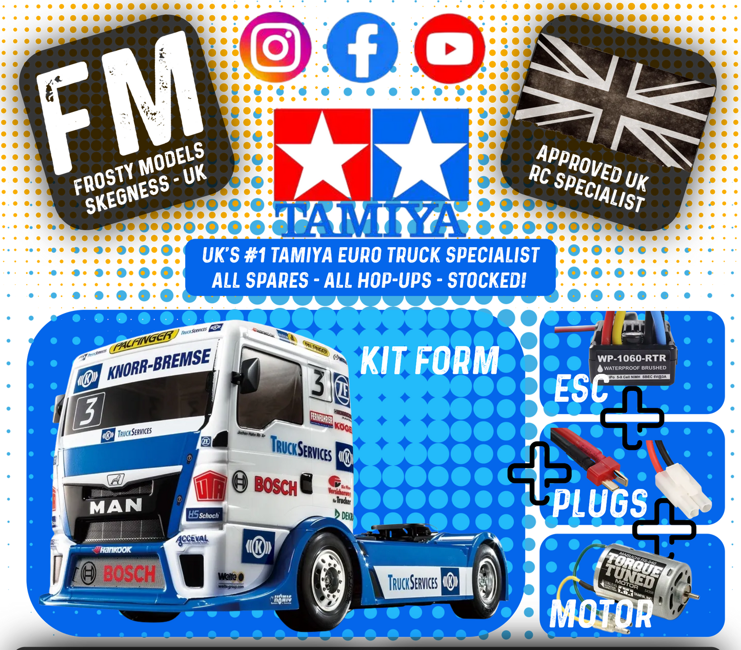 TAMIYA 58632 - TEAM HAHN MAN TGS - RC EURO TRUCK KIT 4WD 1/10 TT01E (WITH ESC & MOTOR)