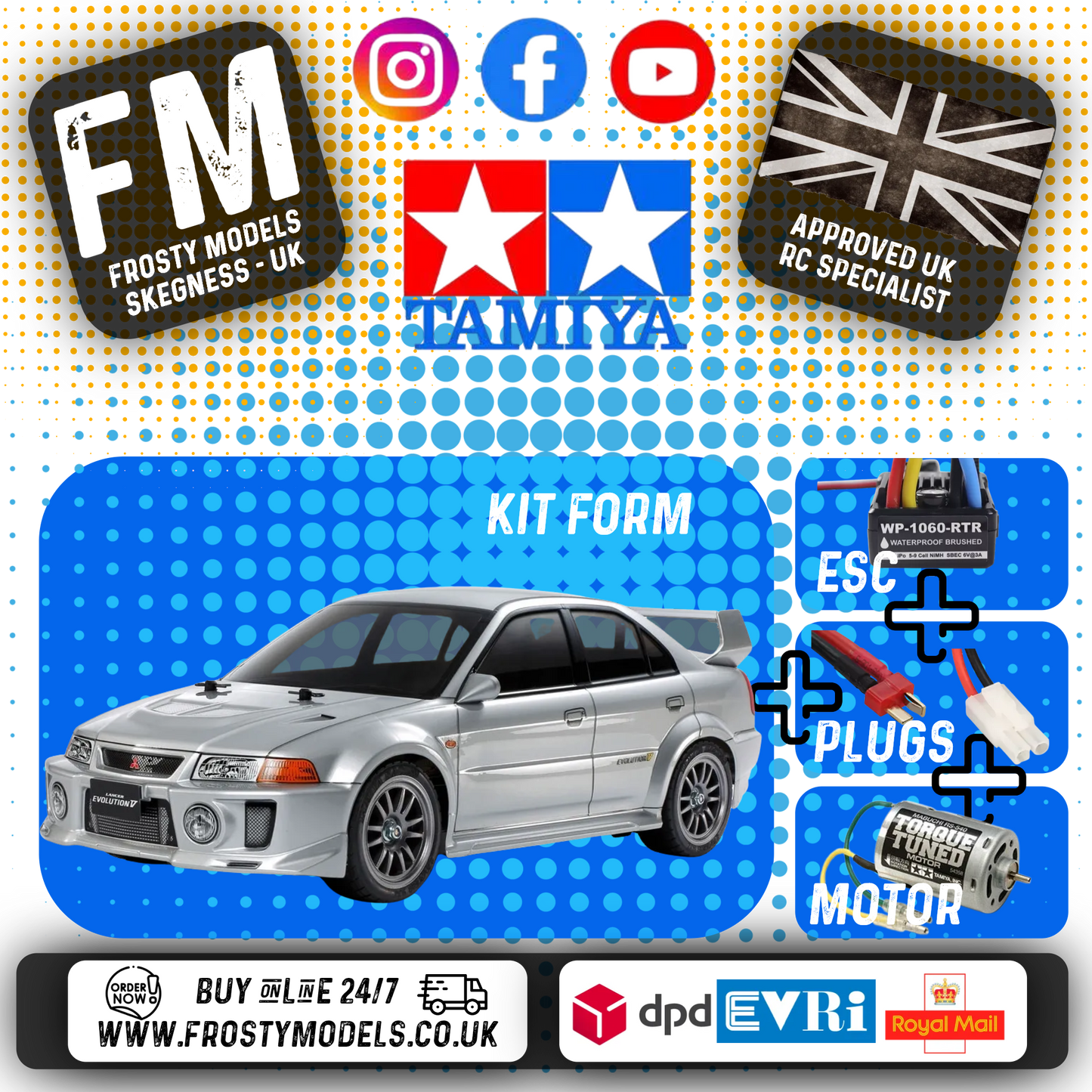 TAMIYA - 58713 MITSUBISHI LANCER EVO V - 1/10 (TT02 kit) 4WD CAR (INC's ESC & MOTOR)