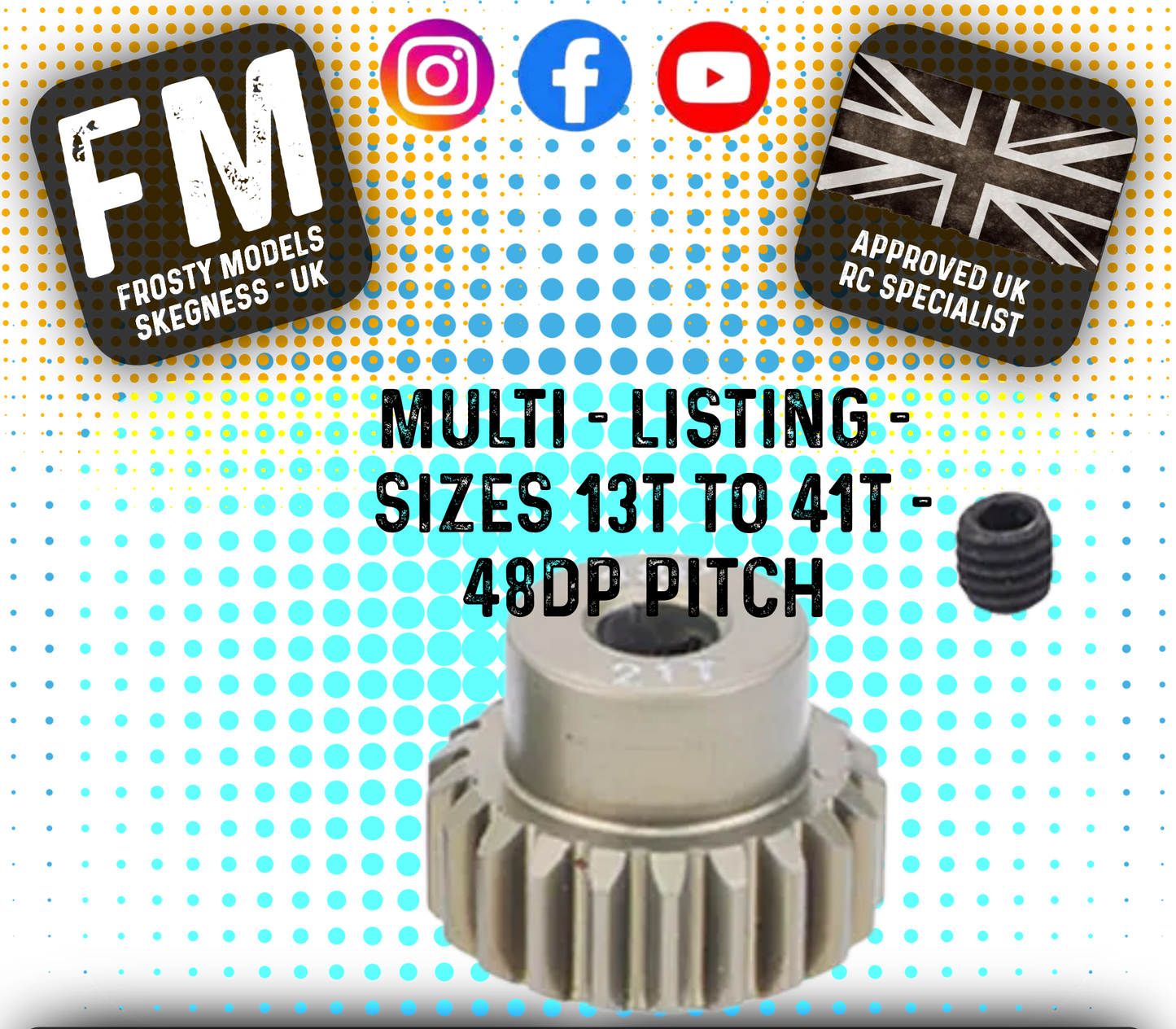FASTRAX - RC ALUMINIUM 7075T TOUGH LIGHTWEIGHT 48DP PINION CARS - 13T TO 41T (MULTI LISTING)