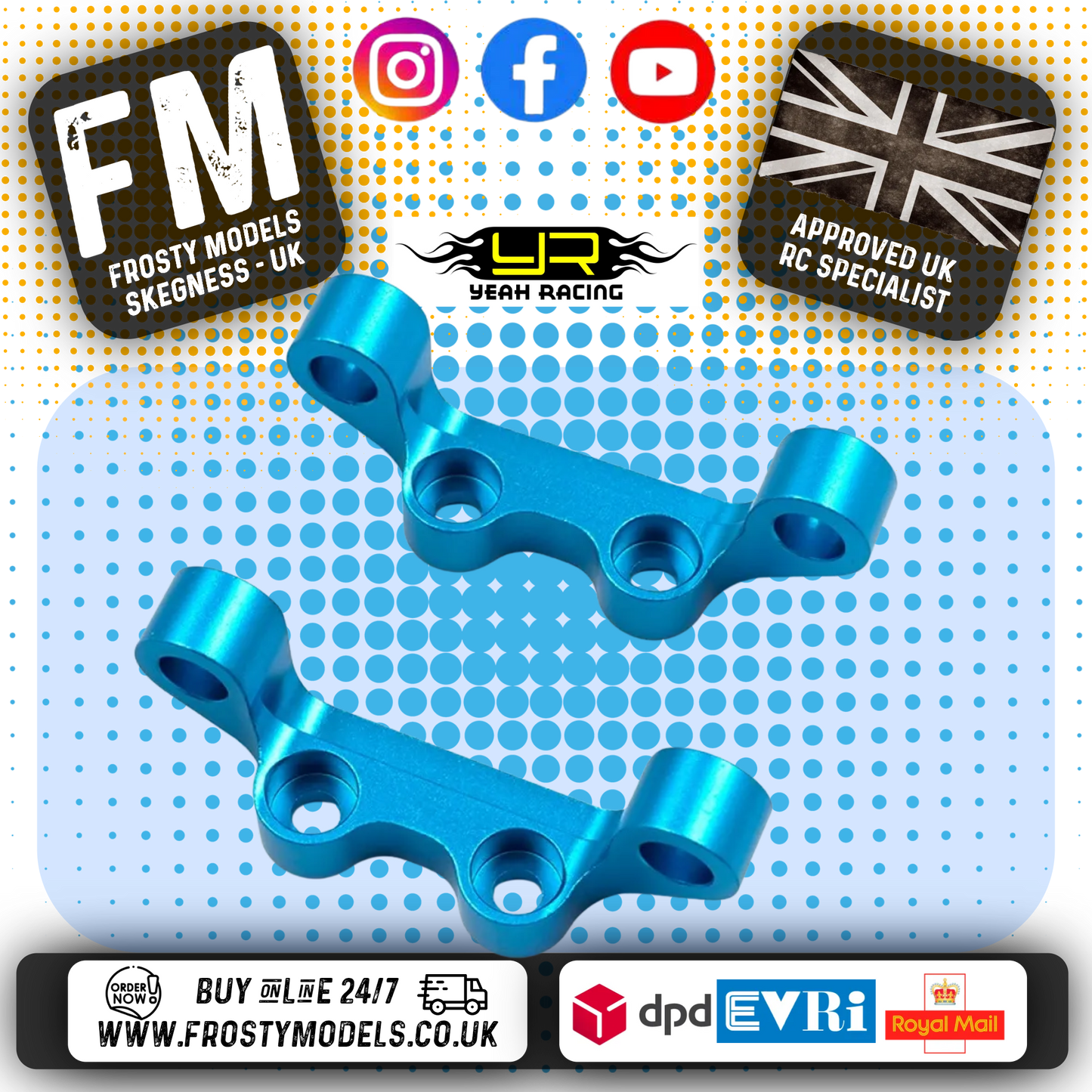 YEAH RACING - Aluminum Upper Suspension Mount For Tamiya TT02 - TT02-010BU
