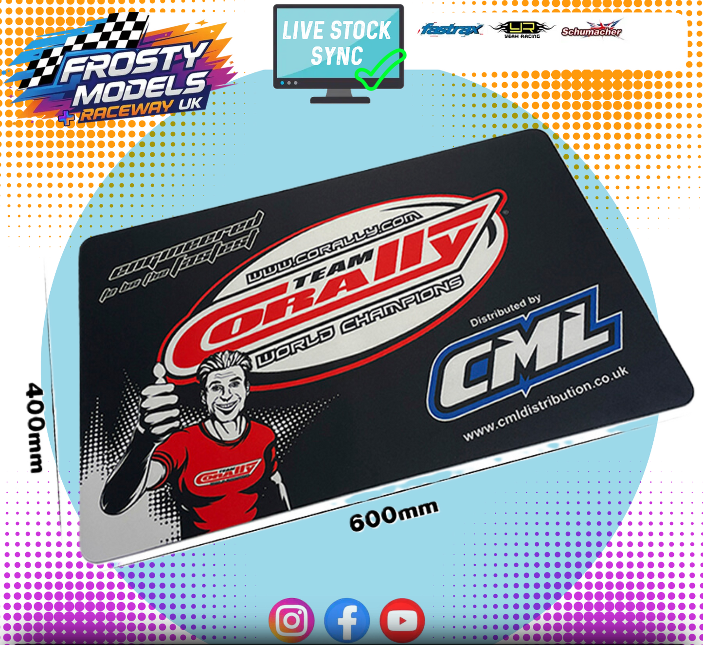 CORALLY & CML - RC CAR/BUGGY 1/12 to 1/10 RUBBER PIT MAT - MEDIUM (600X400MM, 2MM THICK) C-90272