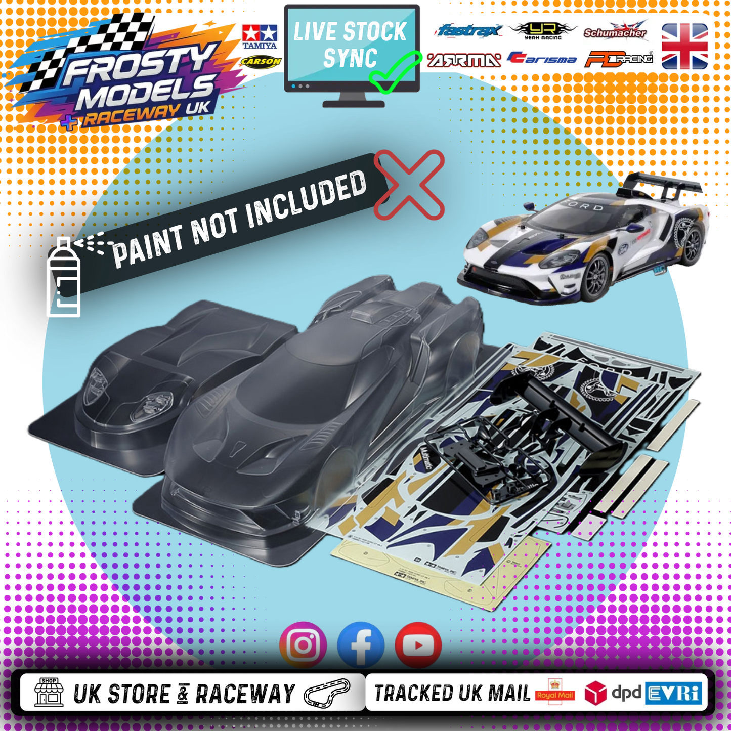 TAMIYA 51664 - 1/10 RC FORD GT MKII Body Shell 190mm wide / 257mm Standard Wheelbase - With Stickers, Masking and Body Parts