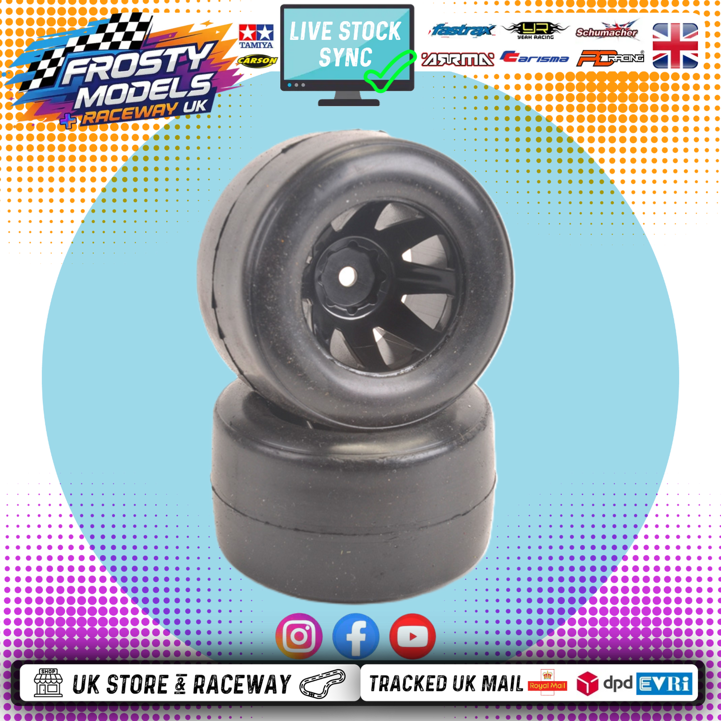 Shimizu - 1/10 RC F1 Rear Rubber Wheels & Tyres (Tires) Soft - Pre-Glued V2 - (2pcs) XG-575C