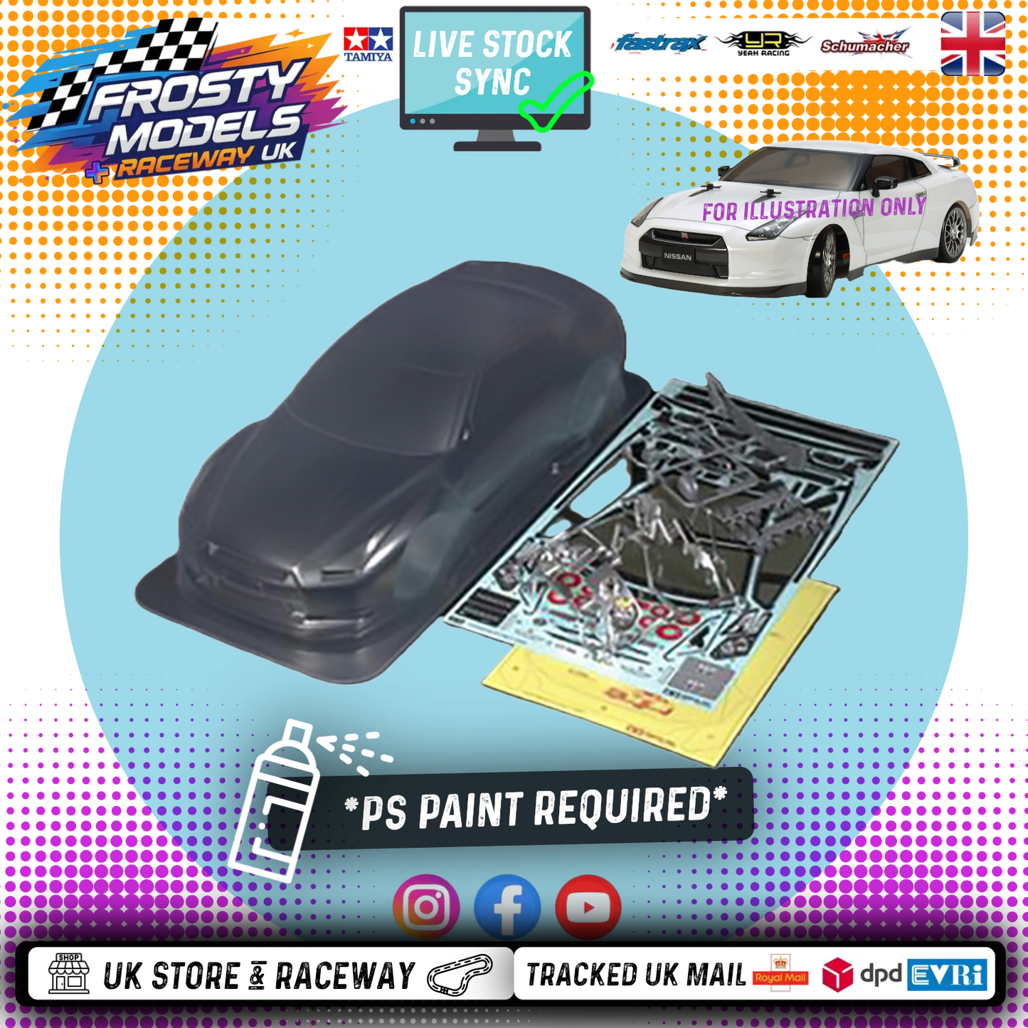 TAMIYA 51340 - 1/10 RC Nissan GT-R Body Shell 190mm wide / 257mm Standard Wheelbase - With Stickers, Masking and Body Parts