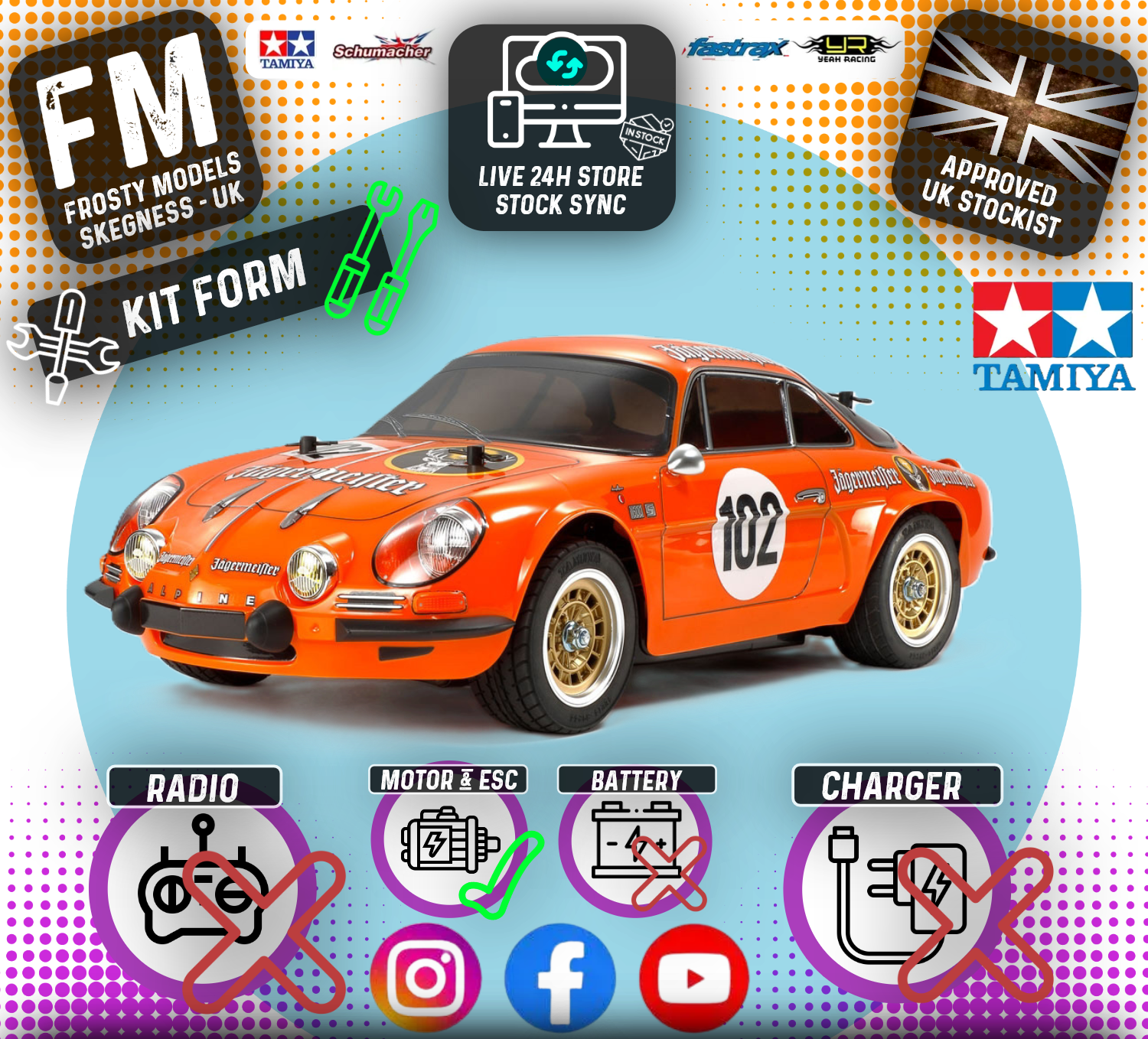 Tamiya 58708A 1/10 RC Alpine A110 Jagermeister 1973 M-06 Plastic Model