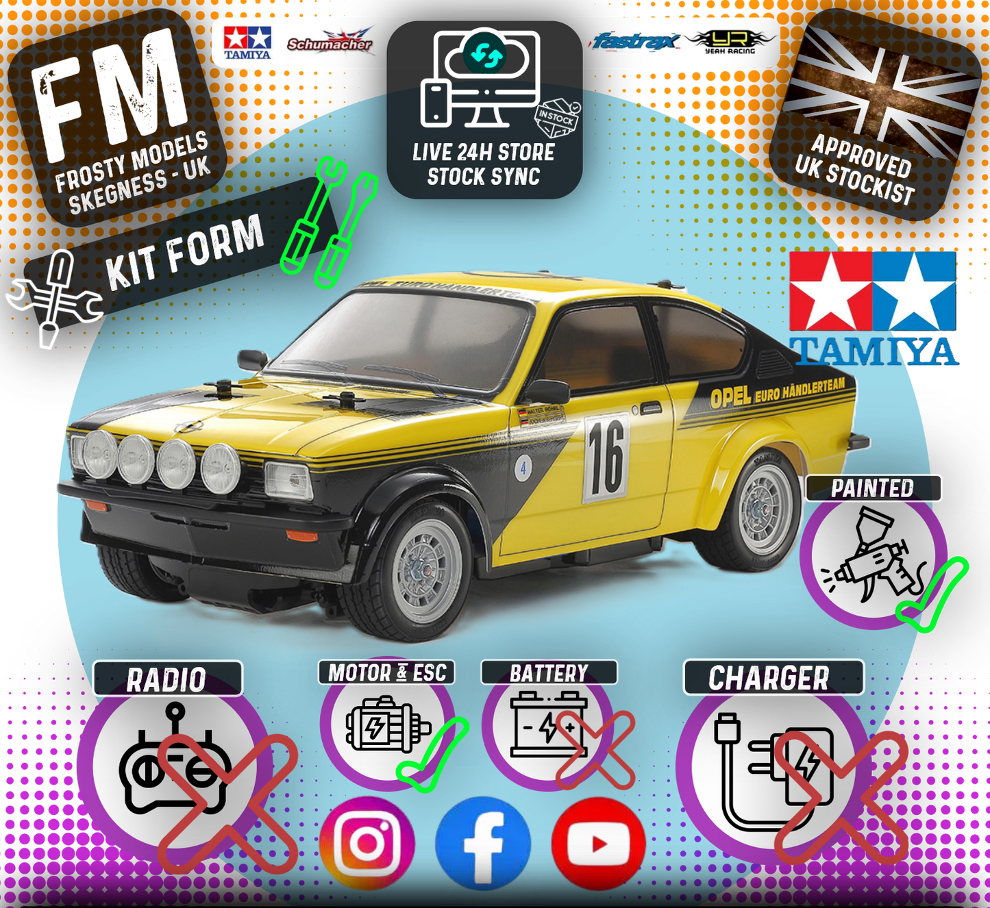 TAMIYA 47499 - PAINTED Opel Kadett GT/E (MB01) RC 2WD Car Kit - (Inc's ESC & Motor - Requires Radio Set, Servo, Battery & Charger) (M-chassis)
