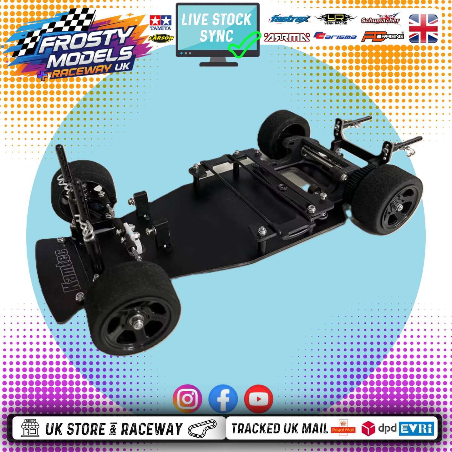 SupaStox GT12 1/12 Racer (3D Pod Brushed/Brushless Accepts Lipo upto 96mm 2S) RC Circuit Rolling Chassis Kit (Assembled) with Body, Wheels & Tyres (Same as Kamtec Hot Hatch)