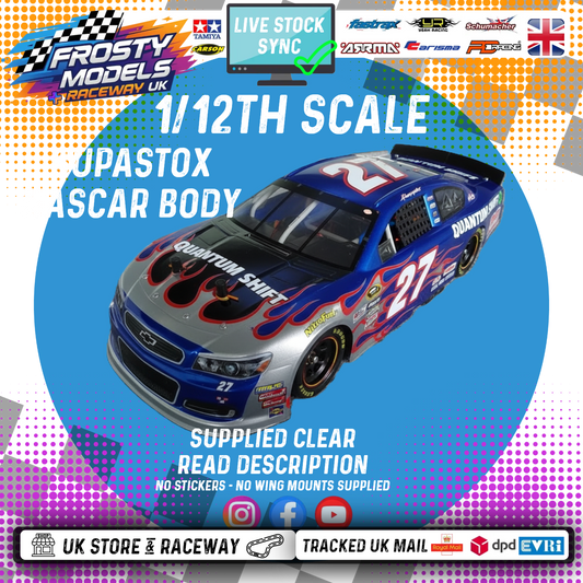 (PRE-ORDER) GT12 Supastox NASCAR Body - Generic Chevy - Clear Lexan - Fits 1/12 Car 205mm Wheelbase / 160mm Wide (For NEW Frosty Raceway Oval)
