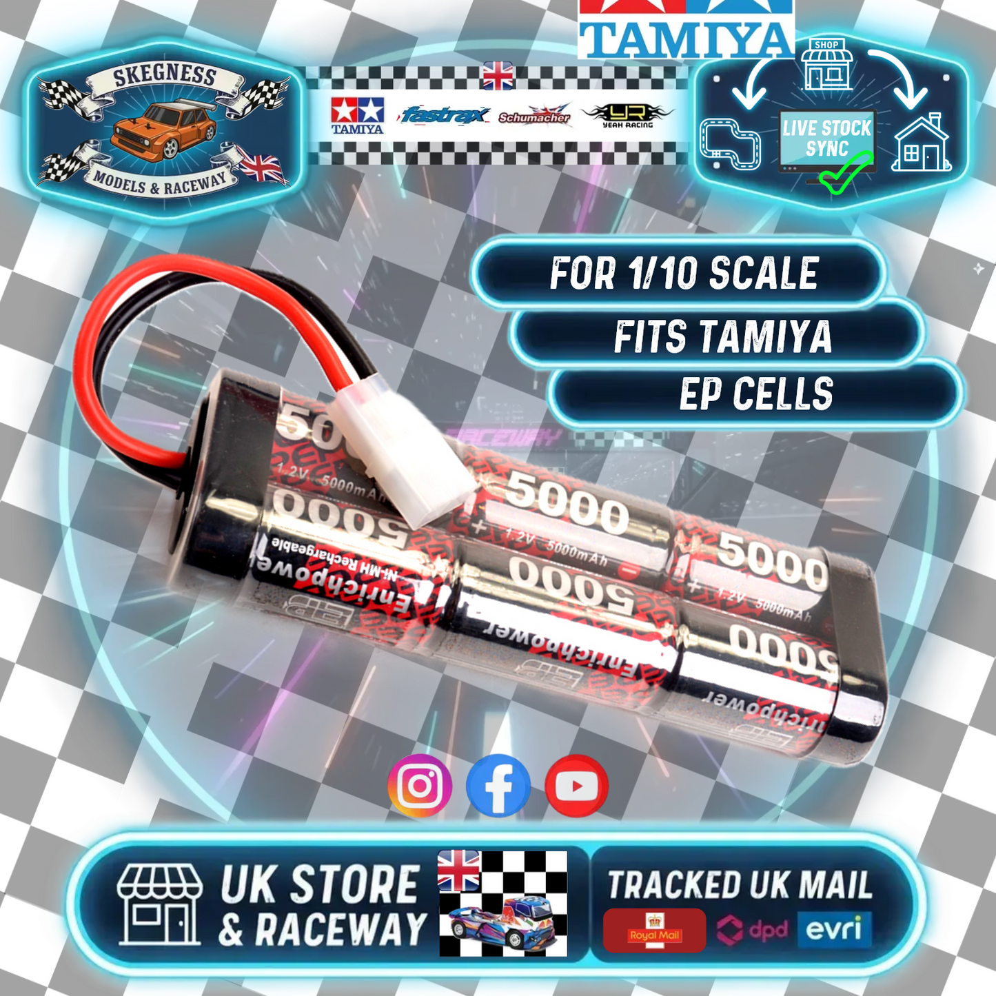 ENRICH POWER - 6 CELL RC BATTERY STICK PACK - 5000mAh - 7.2V NIMH W/TAMIYA PLUG - FITS TT01E + OTHERS