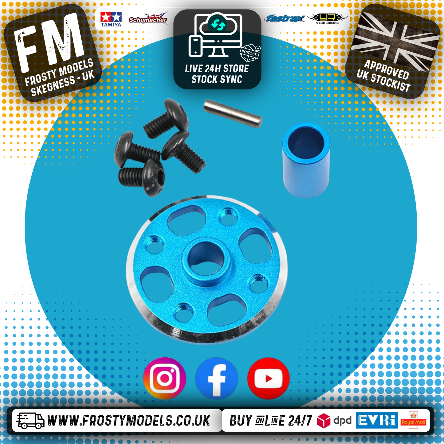 Yeah Racing - Aluminium Spur Gear Adaptor Set (for Tamiya TT02) Blue - TATT-026BU