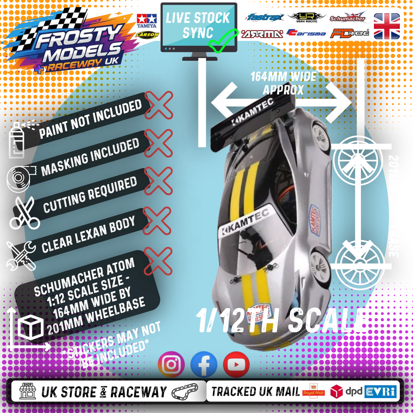 GT12 BMW M6 1/12 SCALE (CLEAR LEXAN) (Fits Atom) Body Shell (201mm wheelbase / 164mm wide)