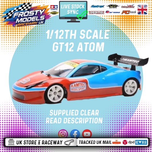 GT12 Atom Body - Ferrari 458 - Clear Lexan - Fits 1/12 Car 201mm Wheelbase / 164mm Wide