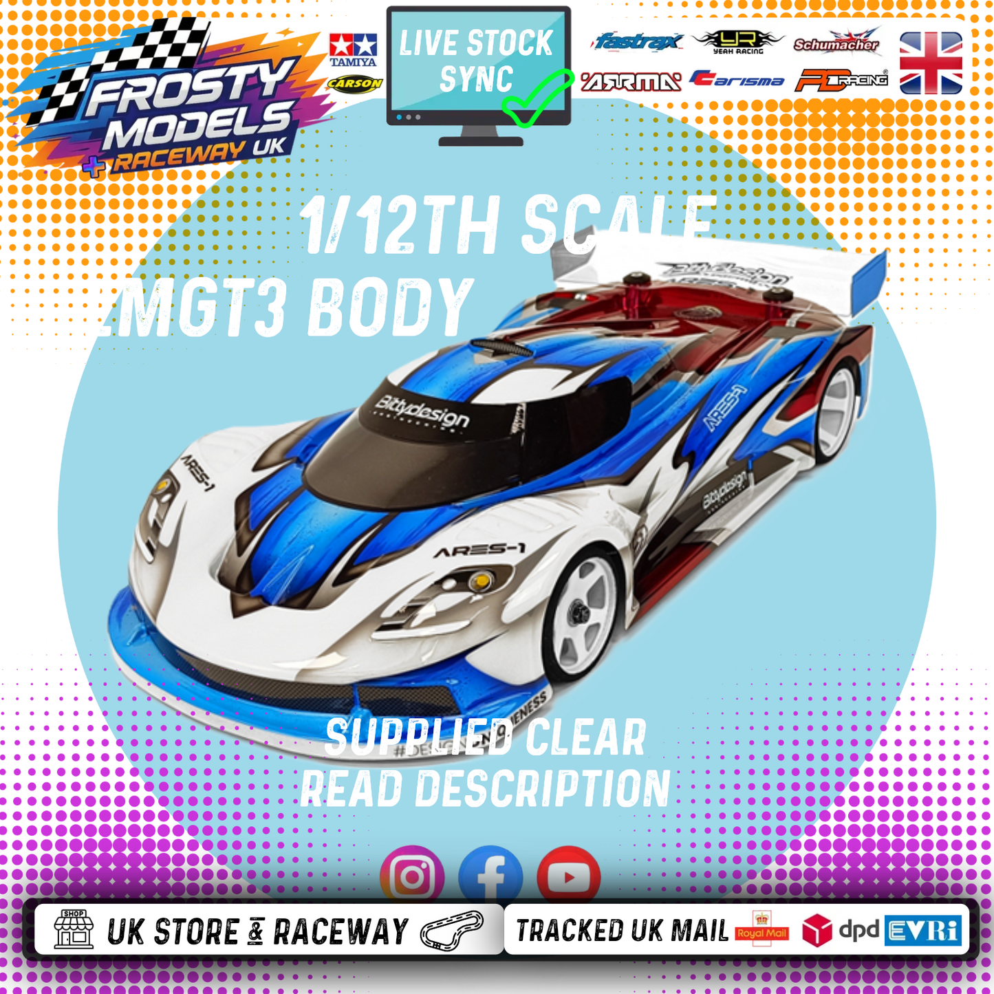 Bitty Design - ARES-1 GT12 & LMGT3 class Body Shell (Clear Lexan 1/12) -