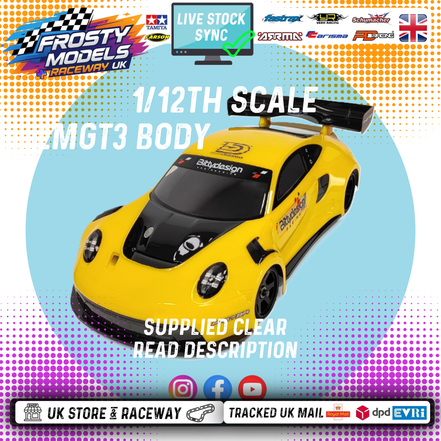 Bitty Design - P-GT3R GT12 & LMGT3 class Body Shell (Clear Lexan 1/12) - BD-GT12-PGT3R