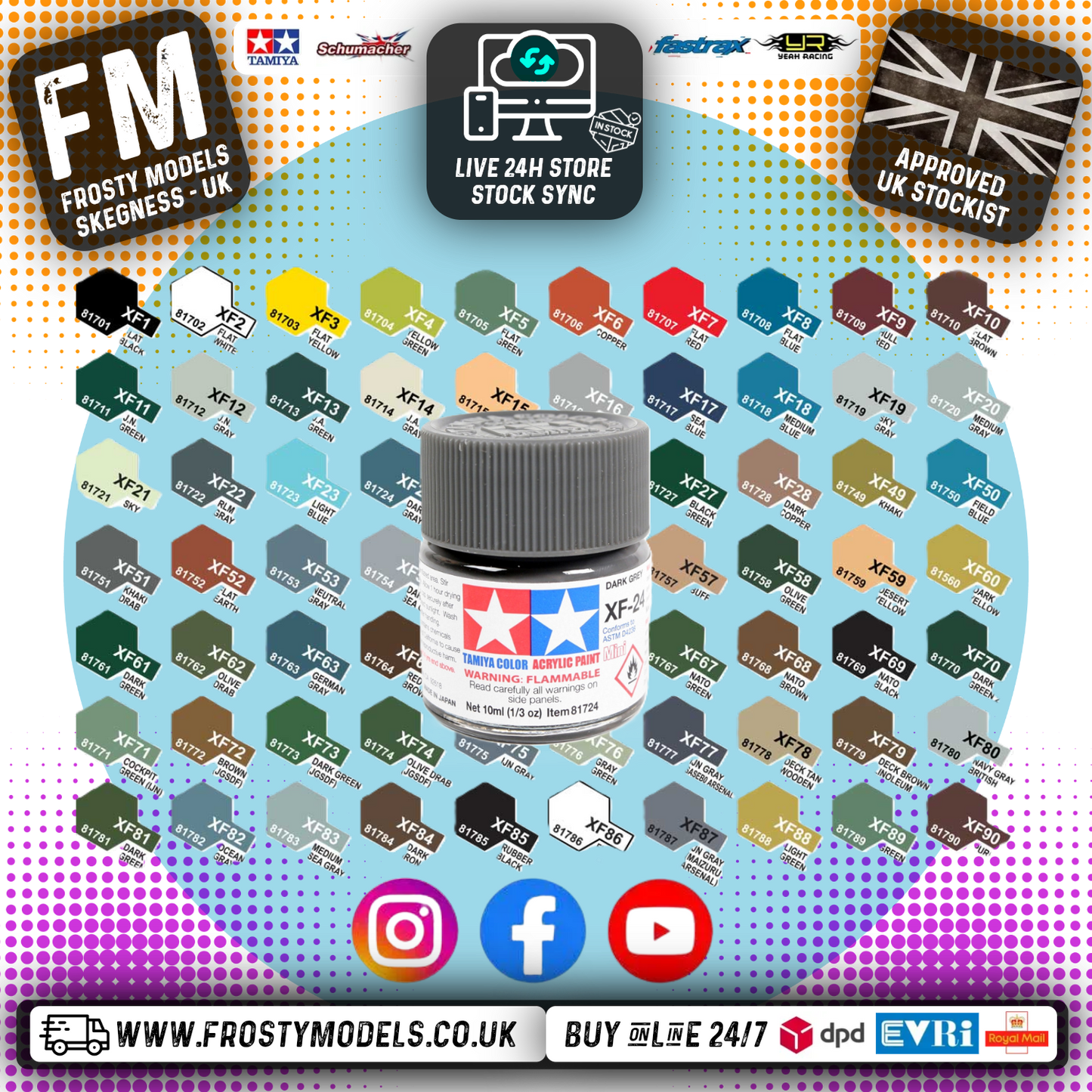 TAMIYA - 10ML XF Paint Acrylic - XF1 to XF90 Multi Listing