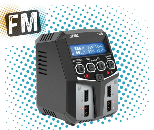 SKY RC - T100 DUAL 5A 2-4S LiPo/LiIon/LiFe/LiHV/NiMh BATTERY CHARGER AC/DC - SK-100162 (2x XT60 Charge Leads Required)