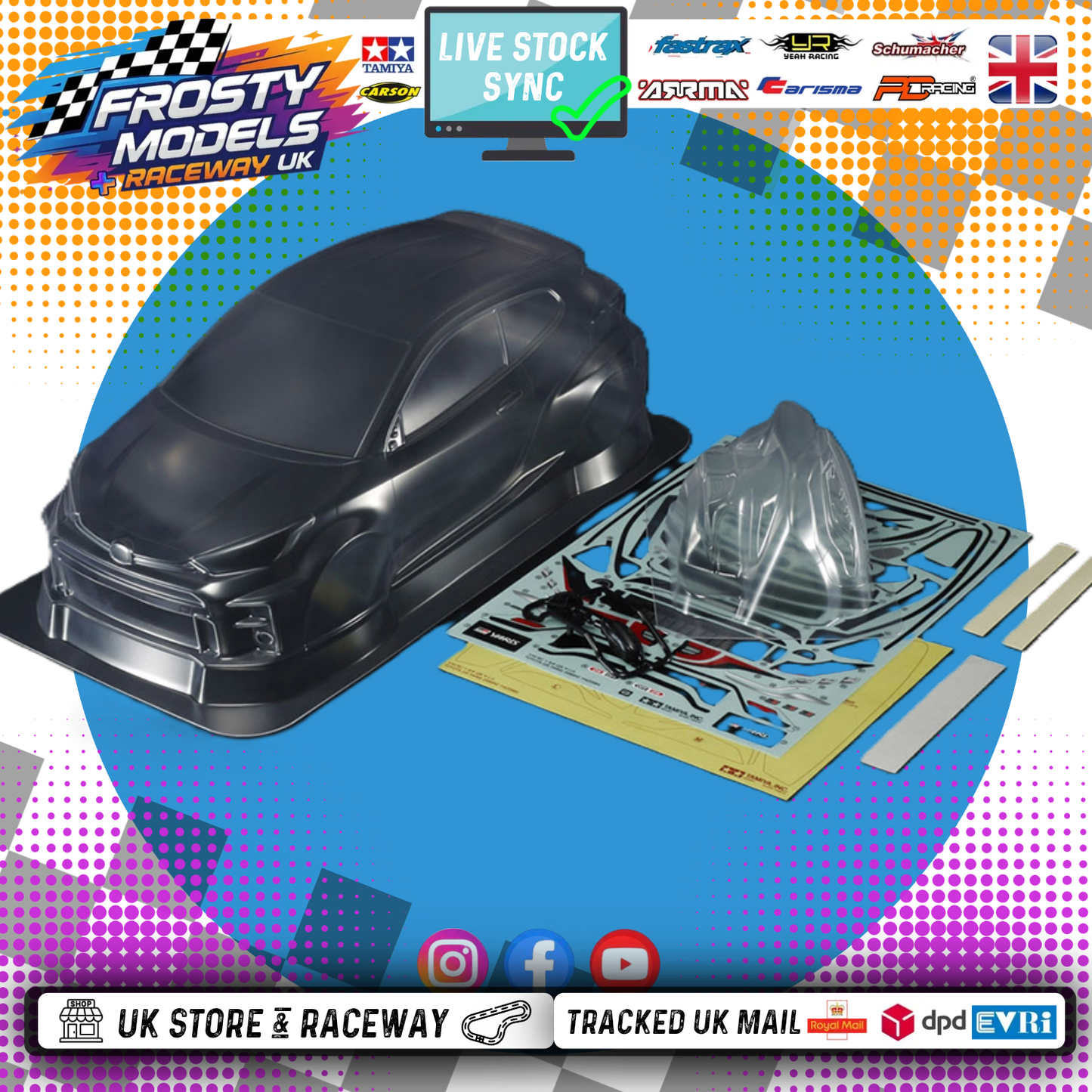 Tamiya 51656 - RC BODY GR YARIS (1/10 M-Chassis size 239mm Wheel Base) - Body parts, Stickers & Masking Included