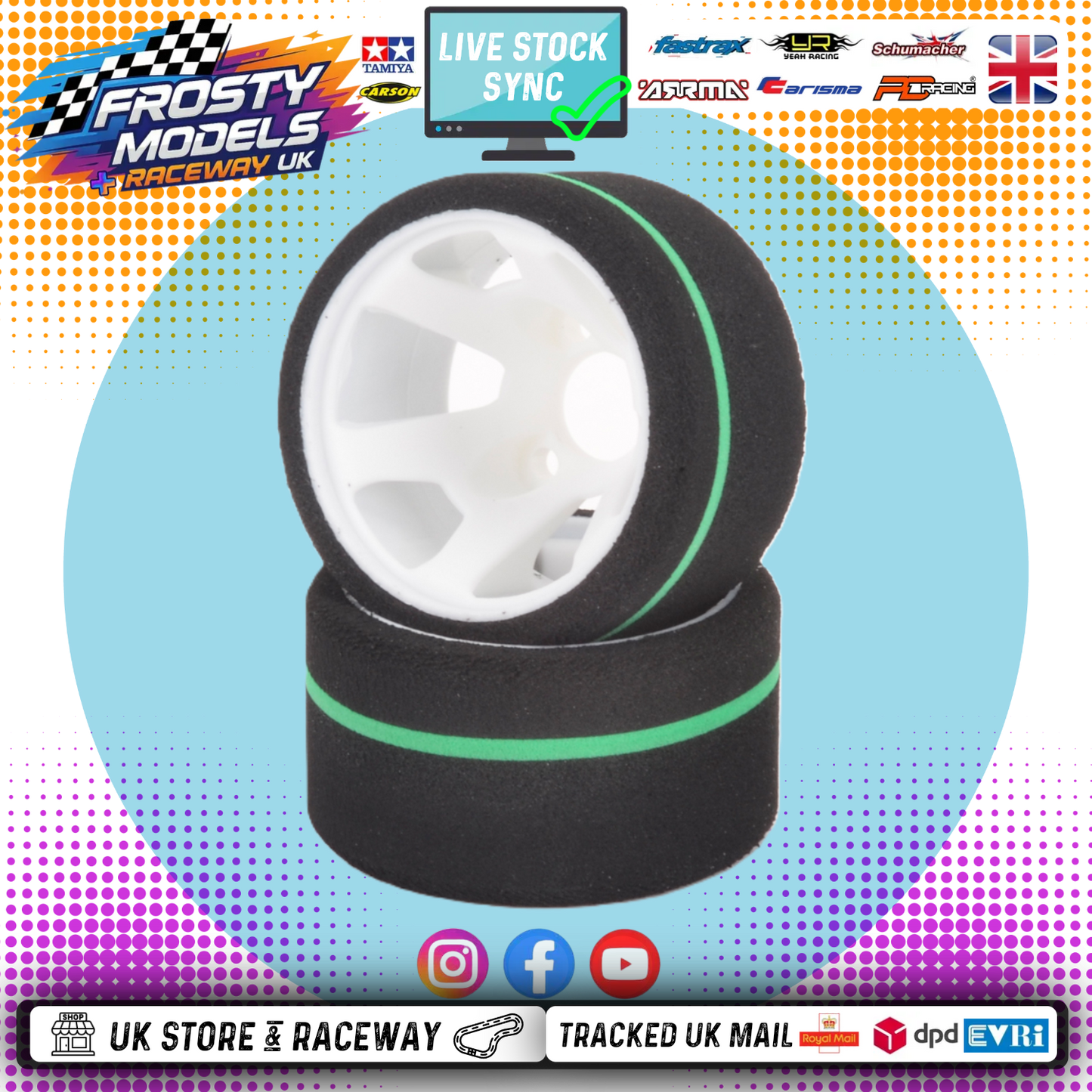 CONTACT RC - 1/12 GT12 Atom Rear 37Sh Control Tyres 46mm - JGCR (1pair) 3 Nut Wheel & Tyre Set Pre-Glued