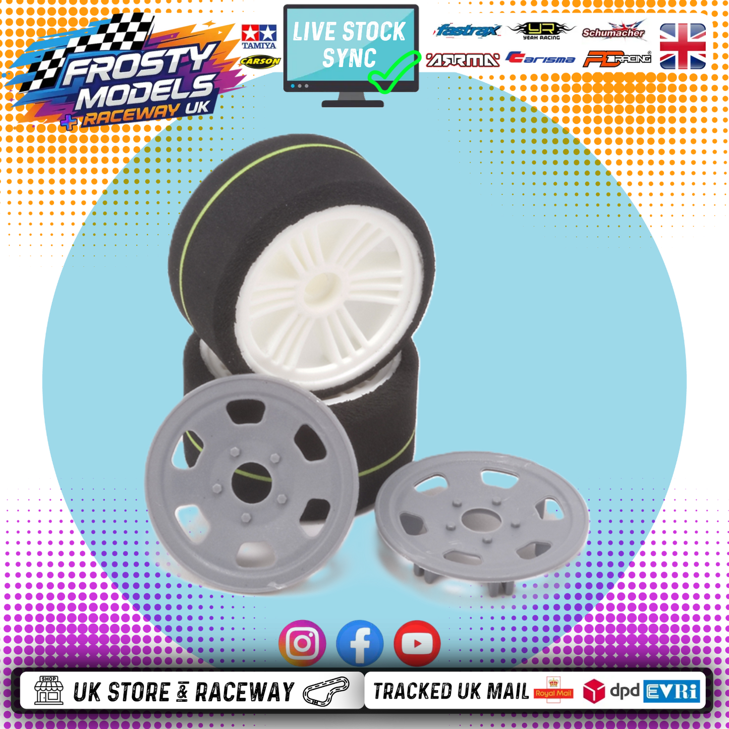 CONTACT RC - 1/12 Oval/Mini Front 40Sh Control Tyre, 44mm diameter - JMCF (1pair) Wheel & Tyre Set Pre-Glued