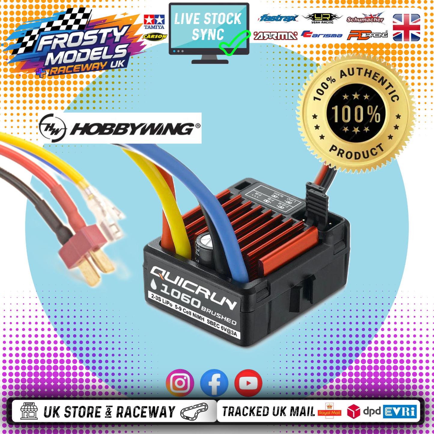 HOBBYWING - QUICRUN - WP1060 - 1/10 RC BRUSHED ESC - SBEC T PLUG (DEANS) (60AMP) HW30120060028 (TT01E EURO TRUCK STOCK SPEC)