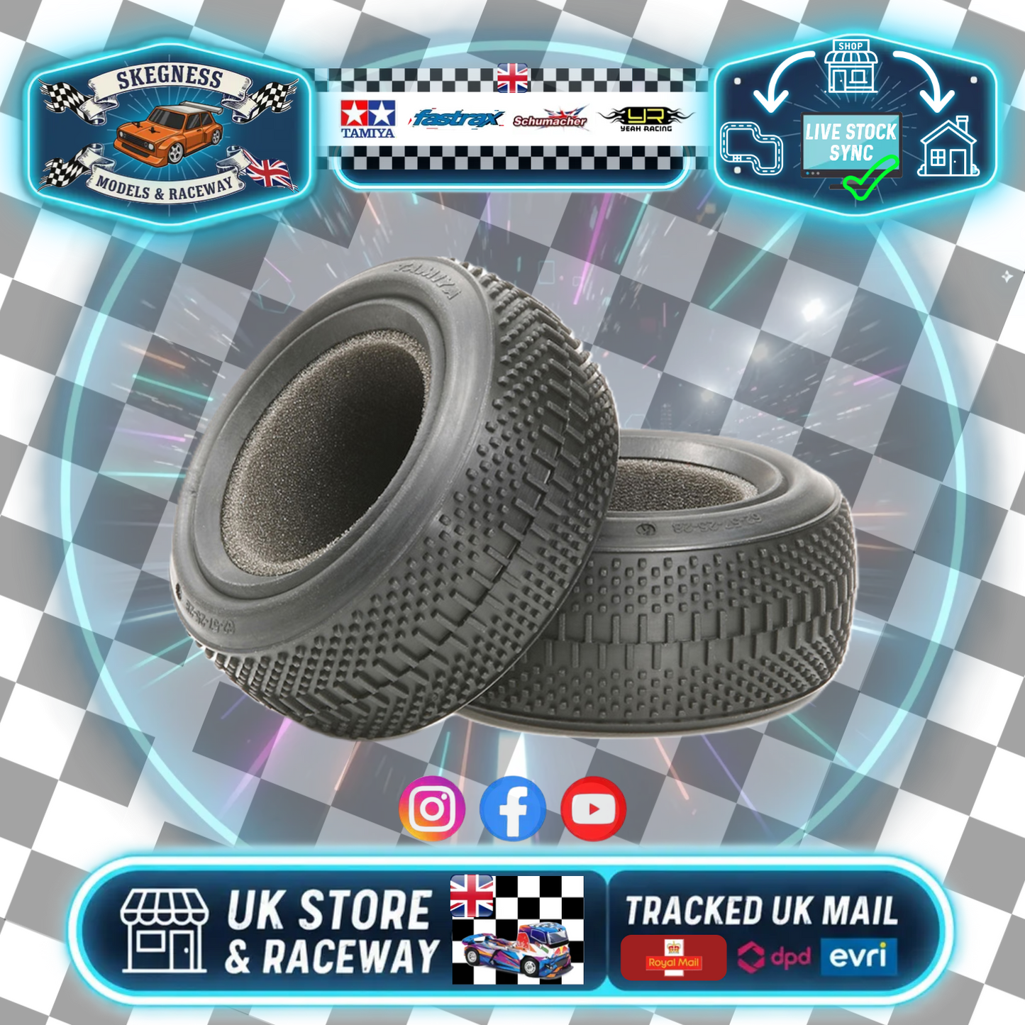 Tamiya - Buggy Tyres & Inserts - RC Front DUAL BLOCK TIRES K - 54186 (Fits any 2.2inch Buggy Wheel)