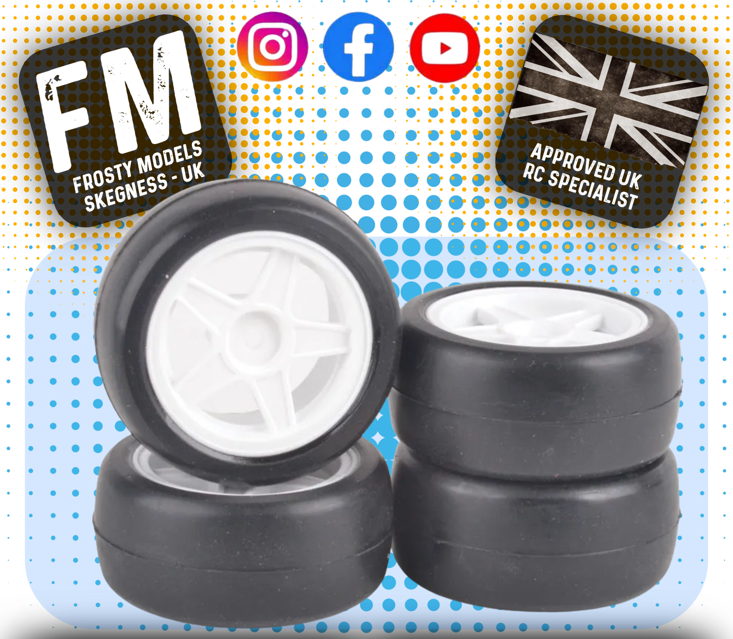 Rush - Mini M-Chassis Tyres/Tires & 5 Spoke White Pre-Glued Wheels (28 Shore) 4pcs - RU1074