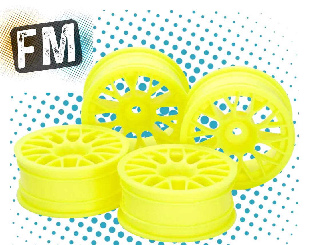 TAMIYA - 54850 1/10 CAR MESH WHEELS - FLUR YELLOW (4PCS / +2 MM OFFSET)