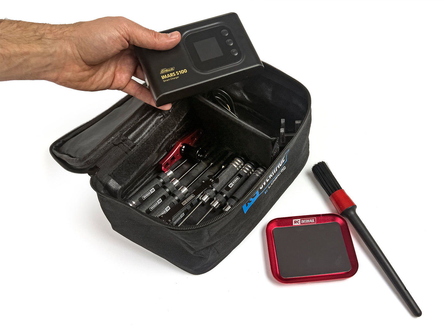 RC OVERHAUL - CHARGER / TOOLS / RADIO CARRY BAG w/Compartments (25 x 15 x 10cm) (Fits into Hauler Bag)