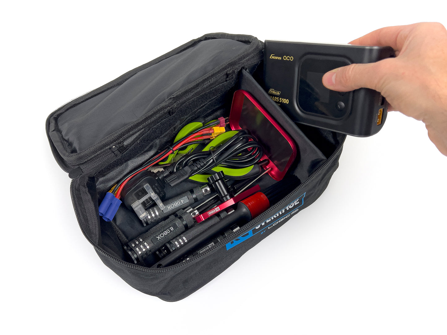 RC OVERHAUL - CHARGER / TOOLS / RADIO CARRY BAG w/Compartments (25 x 15 x 10cm) (Fits into Hauler Bag)