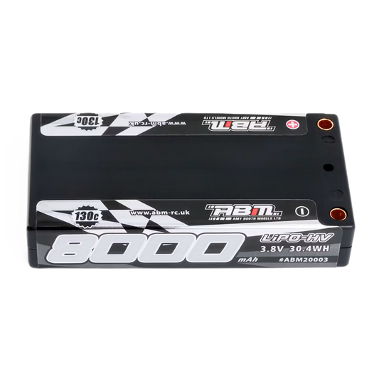 (SALE) ABM - 1S Lipo HV GT12 Car Battery 8000mah 3.8V 130C (5mm Bullets) (Shorty L92.5mm, W46.9mm, H18mm) BRCA Approved - ABM20007