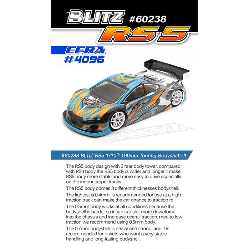 BLITZ - RS5 1/10 Touring Car 0.7mm thick STD - 254mm WB / 190mm Wide - 60238-07