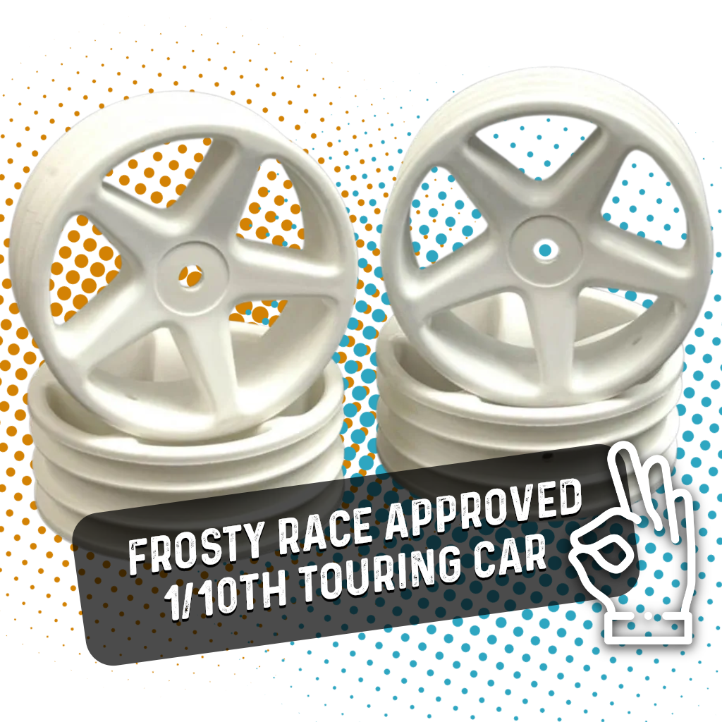 (4PC) 1/10 RC CAR WHEELS - 5 SPOKE - WHITE - 20MM WIDE 'SKINNY' - U2123