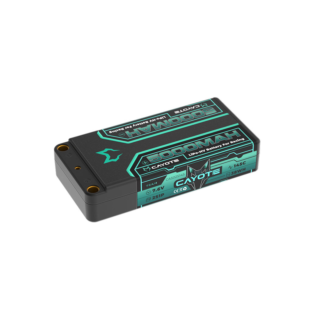 CAYOTE - LiPo 5000mAh HV Shorty Battery 7.6v 2S - Low Profile 19.8mm Thick, 179g Weight - (Ideal LMGT3, Mini GT, Buggies, MTC) CA502S145