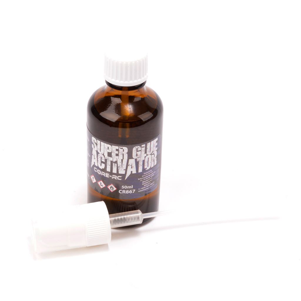 Core RC - Super Glue Activator 50ml - Glass Bottle +Atomiser (For Rubber & Foam Tires) CR867