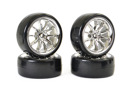 FASTRAX - 1/10 STREET/DRIFT 10SP SCALE CHROME WHEEL & V2 TYRE - FAST0092C
