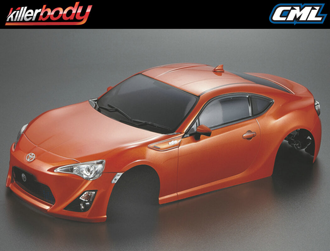 KILLERBODY - 1/10 TOYOTA 86 CAR BODY- 190MM PRE-PAINTED W/LIGHT BUCKETS - MET ORANGE - KB48567