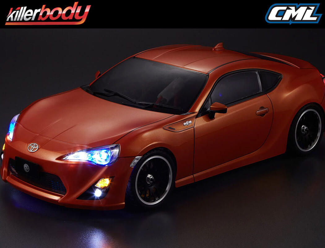 KILLERBODY - 1/10 TOYOTA 86 CAR BODY- 190MM PRE-PAINTED W/LIGHT BUCKETS - MET ORANGE - KB48567
