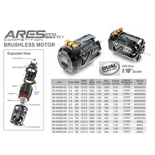 ARES - V2.1 Spec Brushless Sensored AT Motor 13.5T - SK-400003-58 (BRCA APPROVED)