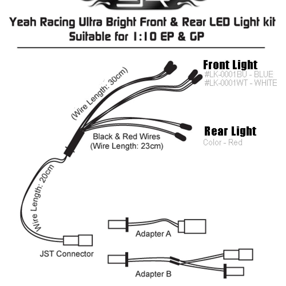Yeah Racing - Ultra Bright Front & Rear (BLUE) LED Light Kit for RC 1/10 Car - LK-0001BU (plug and play)