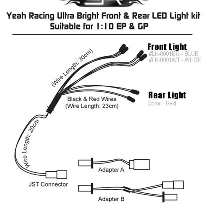 Yeah Racing - Ultra Bright Front & Rear (BLUE) LED Light Kit for RC 1/10 Car - LK-0001BU (plug and play)