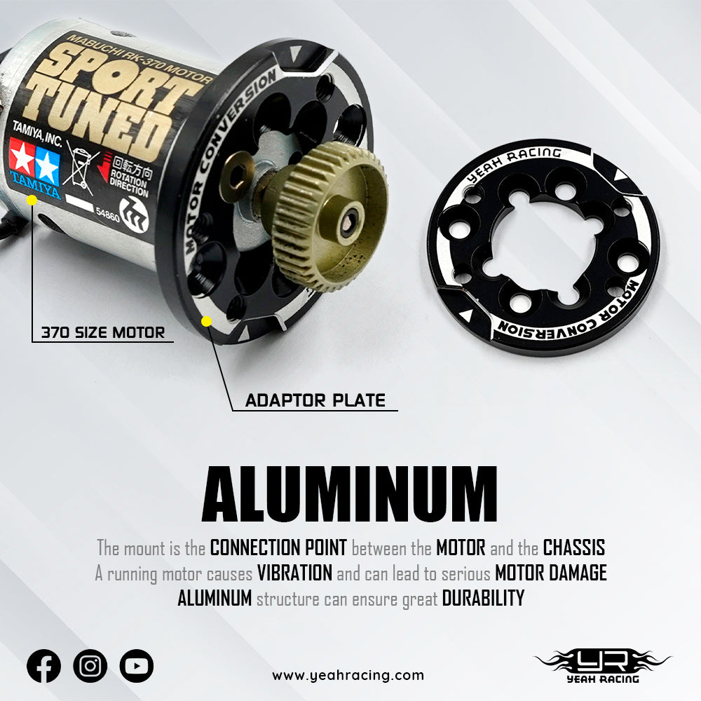 YEAH RACING - Aluminum 540 Motor Mount Conversion For 370 380 Motor - YA-0720BK