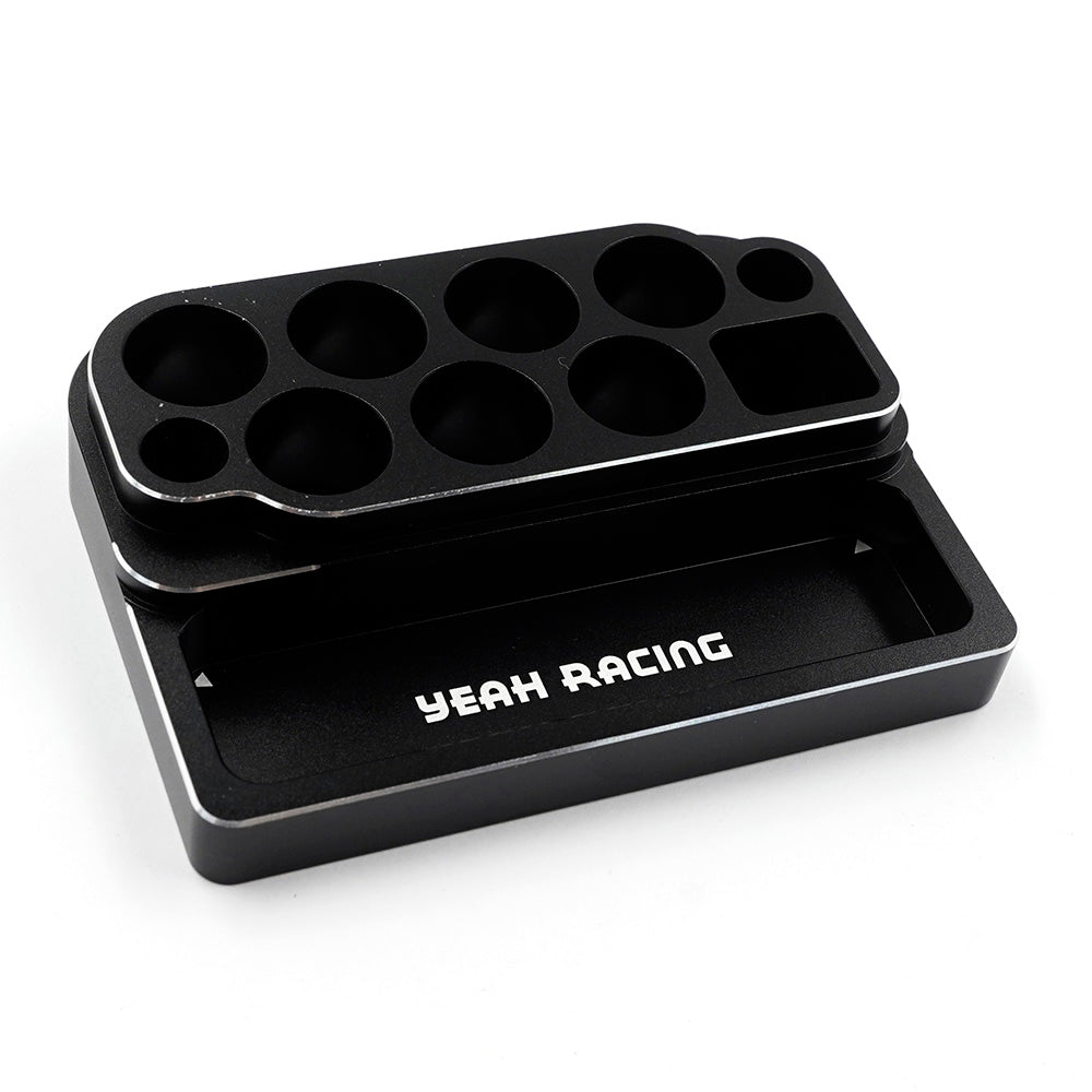 YEAH RACING - Aluminium Mini Tool Wrench Stand & Parts Tray (14.5mm Handle Hole x 7 pcs) (TOOLS NOT INCLUDED) YT-0253BK