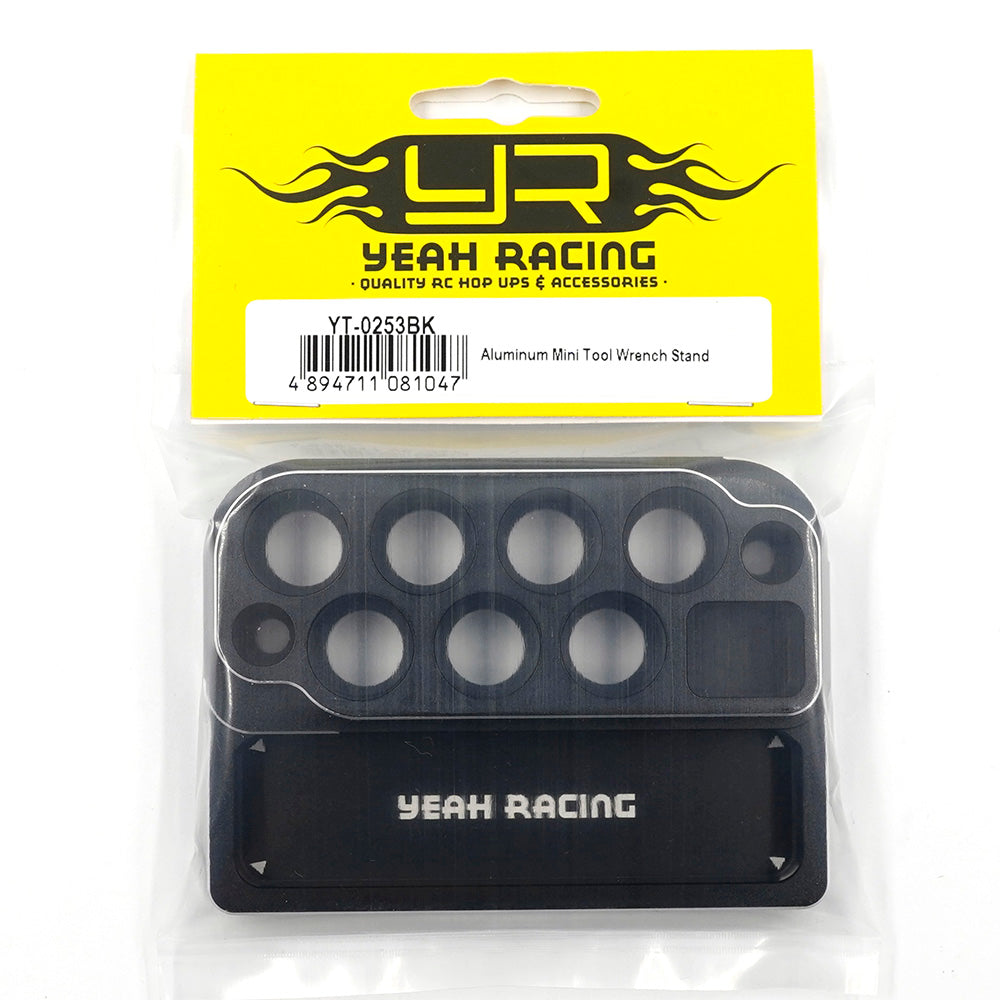 YEAH RACING - Aluminium Mini Tool Wrench Stand & Parts Tray (14.5mm Handle Hole x 7 pcs) (TOOLS NOT INCLUDED) YT-0253BK
