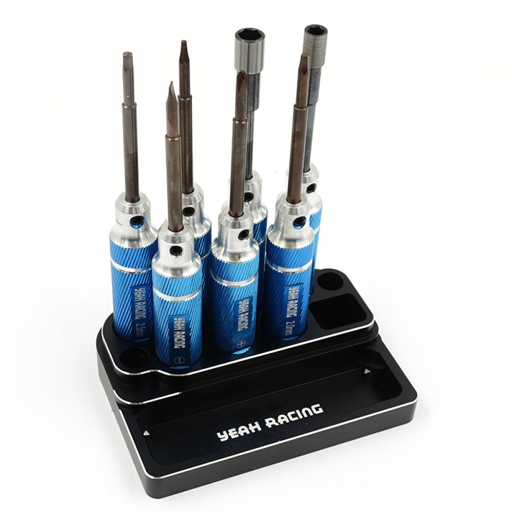 YEAH RACING - Aluminium Mini Tool Wrench Stand & Parts Tray (14.5mm Handle Hole x 7 pcs) (TOOLS NOT INCLUDED) YT-0253BK