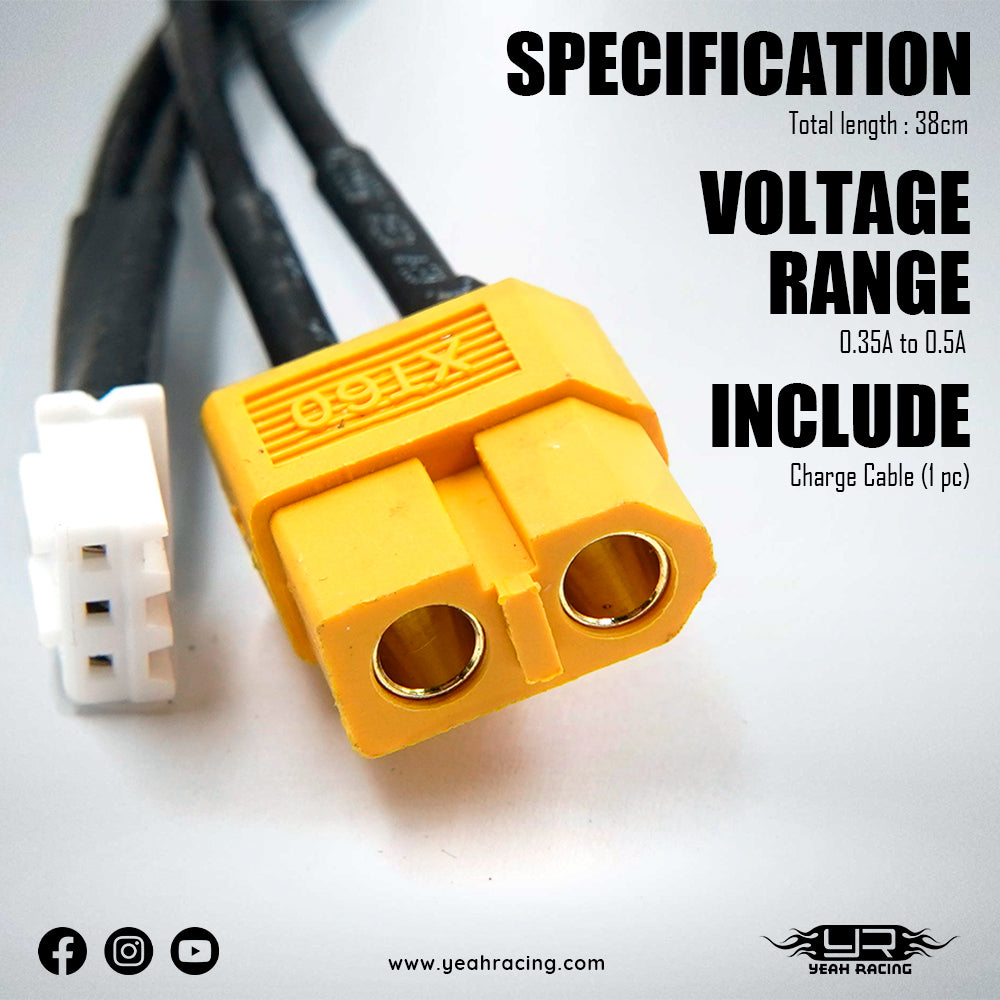 Yeah Racing  - XT60 Plug To JST-XH Plug Charge Cable w/ Balance Plug For 1/28 1/24 RC Lipos - WPT-0162
