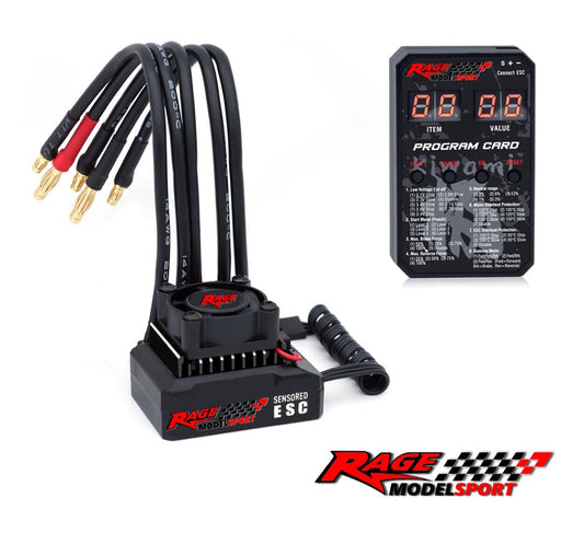 Surpass / Rage - Rocket 100A Brushless ESC 2S Sensored & Program Card - (Ideal for 1/10th Cars, MTC & 1/12 GT Racing)