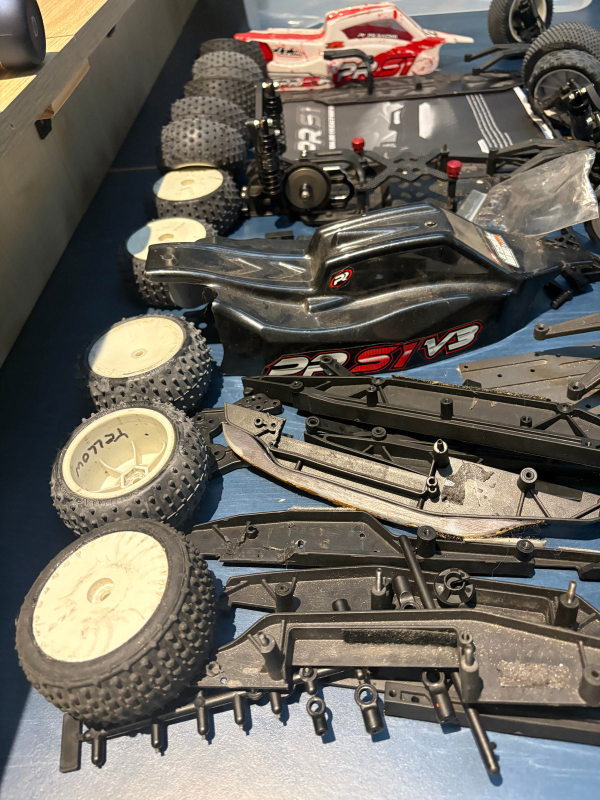 Used - 3x PR Racing S1 1/10 Buggies + spare parts (for spares or repairs)