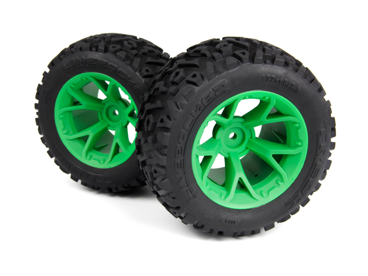 Maverick RC - Mounted Linebacker Tire on MT Wheel (Green/2pcs) - MV150682