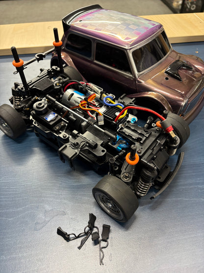 Tamiya (Ex-Display with hop-us) - MB01 Mini Cooper Wide Arch Airbrushed Built Kit - With Upgraded Motor, ESC & Servo (needs radio, battery and charger to complete) M-Chassis 1/10th